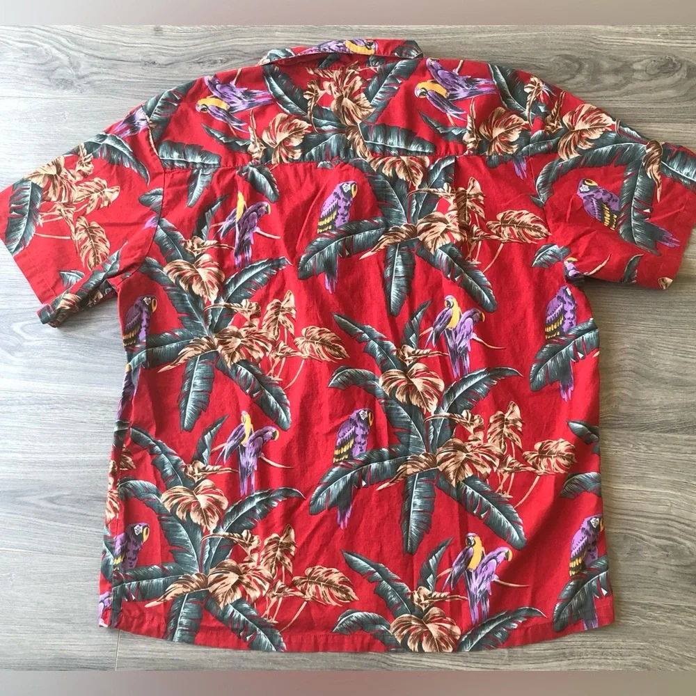 Red and Purple Casual Button Down Shirt with Tropical Print - Picture 4 of 9